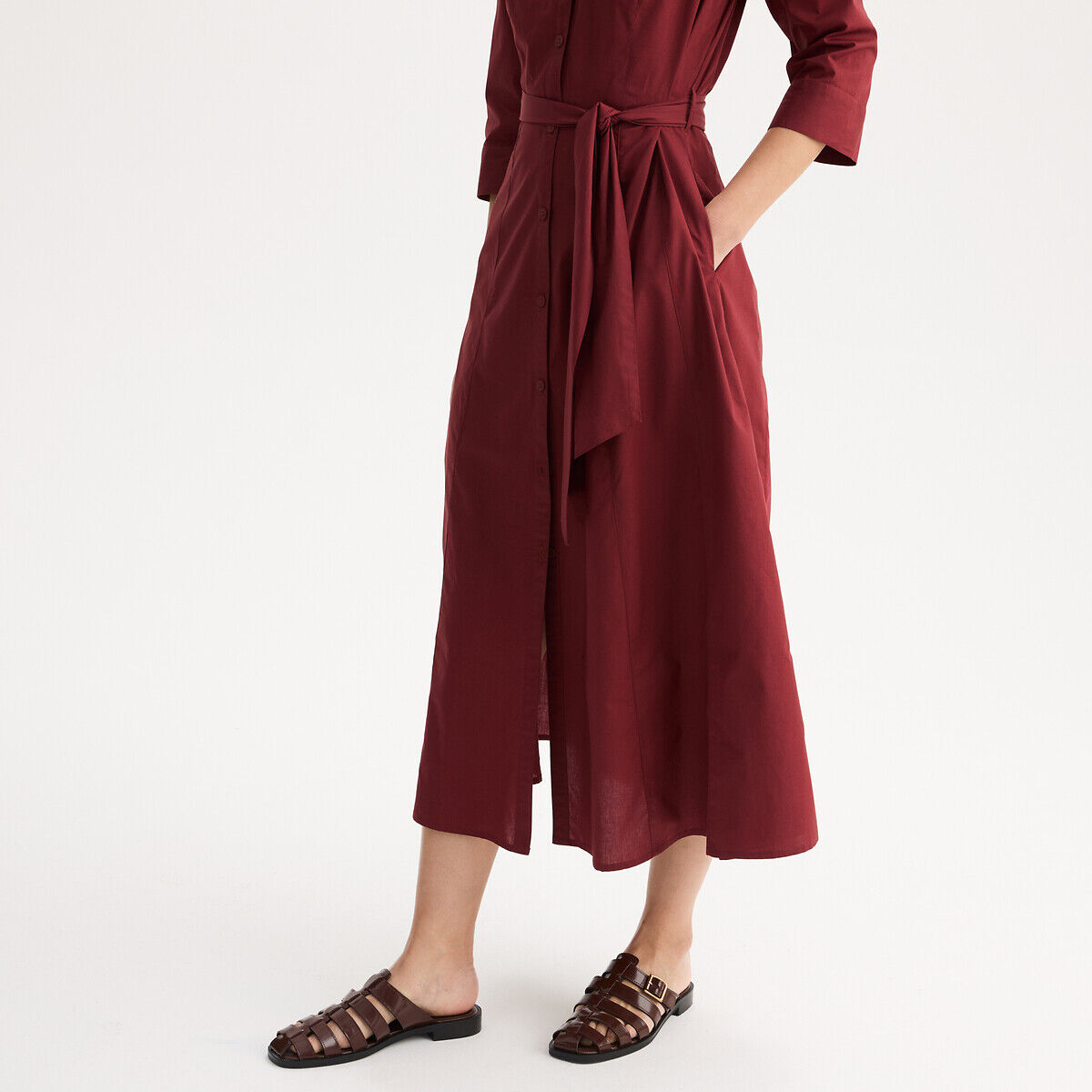 ANNE WEYBURN Robe longue évasée en coton, manches 3/4