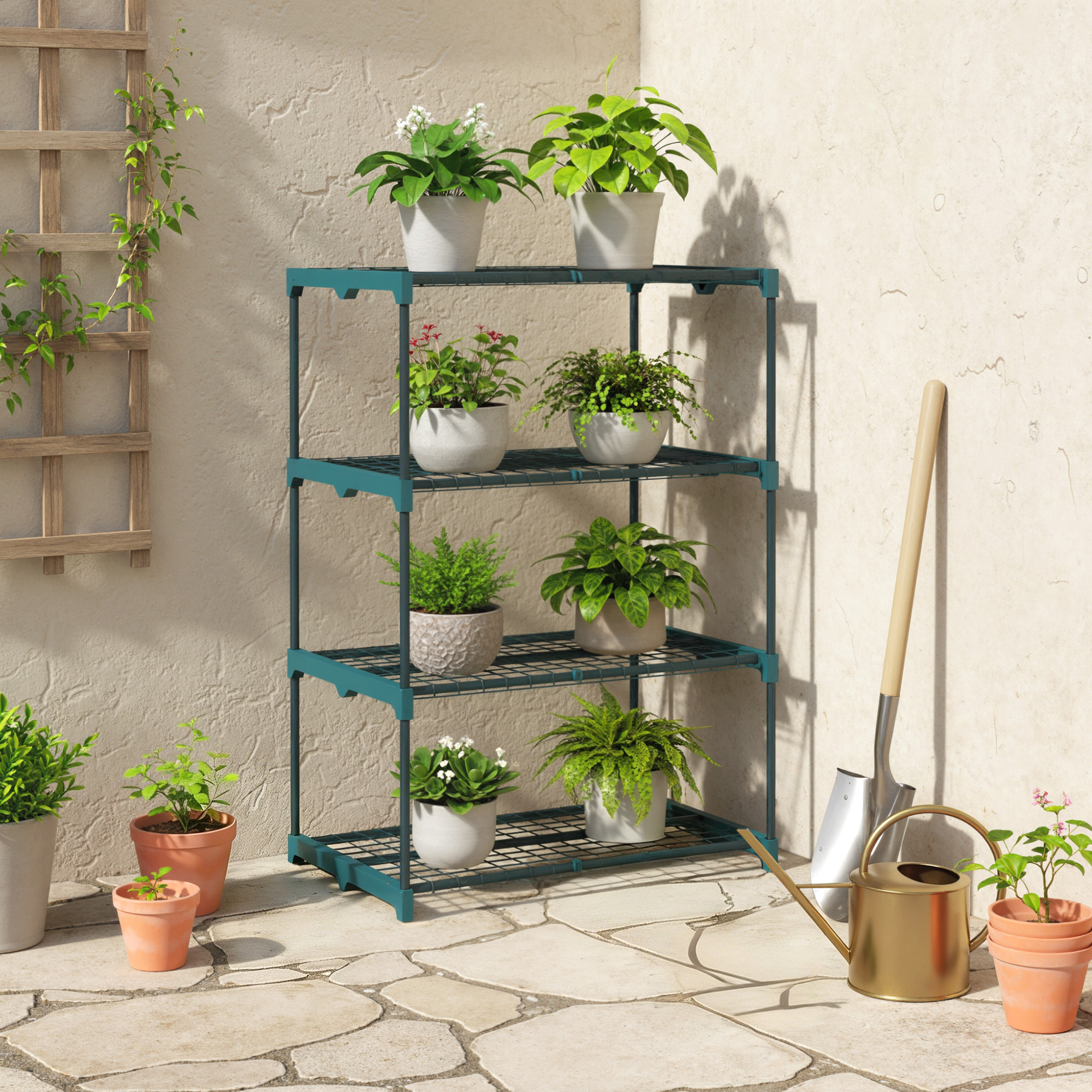 Outsunny Portapiante a 4 Livelli Aperti in Acciaio e Plastica, 67x49x105 cm, Verde Scuro   Aosom Italy