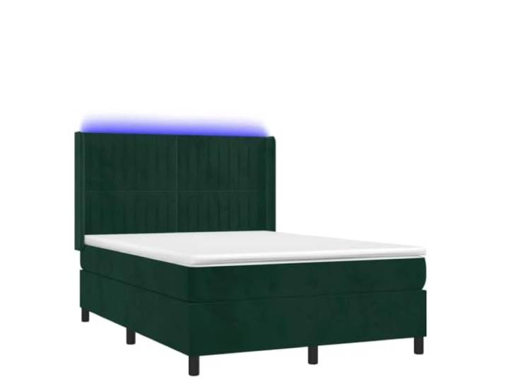 PUGYNBK Boxspringbett aus Samt, Dunkelgrün, 140 x 190 cm Verstellbares Kopfteil, LED-Lichter, Taschenfederkernmatratze, inkl. Schutz