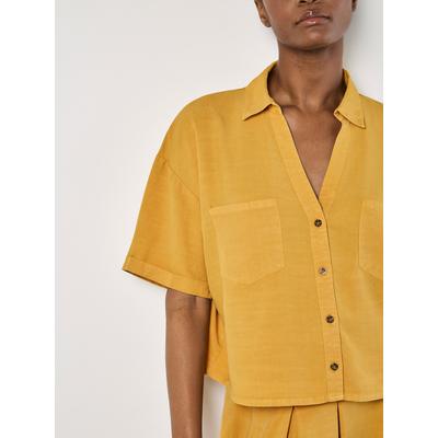 Hemdbluse APRICOT "Gekürztes Hemd", Damen, Gr. S (36), gelb, Obermaterial: 92% Lyocell CLY. 8% Leinen LI., unifarben, Blusen Hemdbluse, mit offenem Kragen