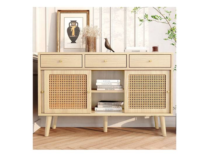 STILVORA Sideboard mit Schubladen,Beistellschrank Aufbewahrungsschrank mit Schiebetüren, Kommode mit 3 Schubladen und 3 Schwebetüren