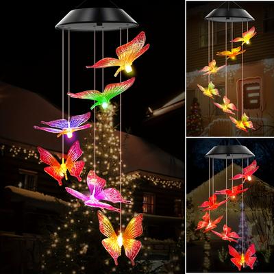Discount Dollar Deals Color Changing LED Butterfly Dragonfly Hummingbird Solar Wind Chimes, Outdoor Waterproof Wind Chimes For Garden Patio dragonfly