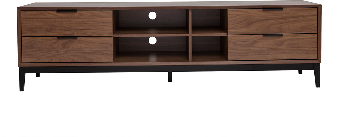Miliboo TV-Möbel im Vintage-Stil aus dunklem Walnussfurnier und schwarzem Metall mit Stauraum B180 cm SARTO