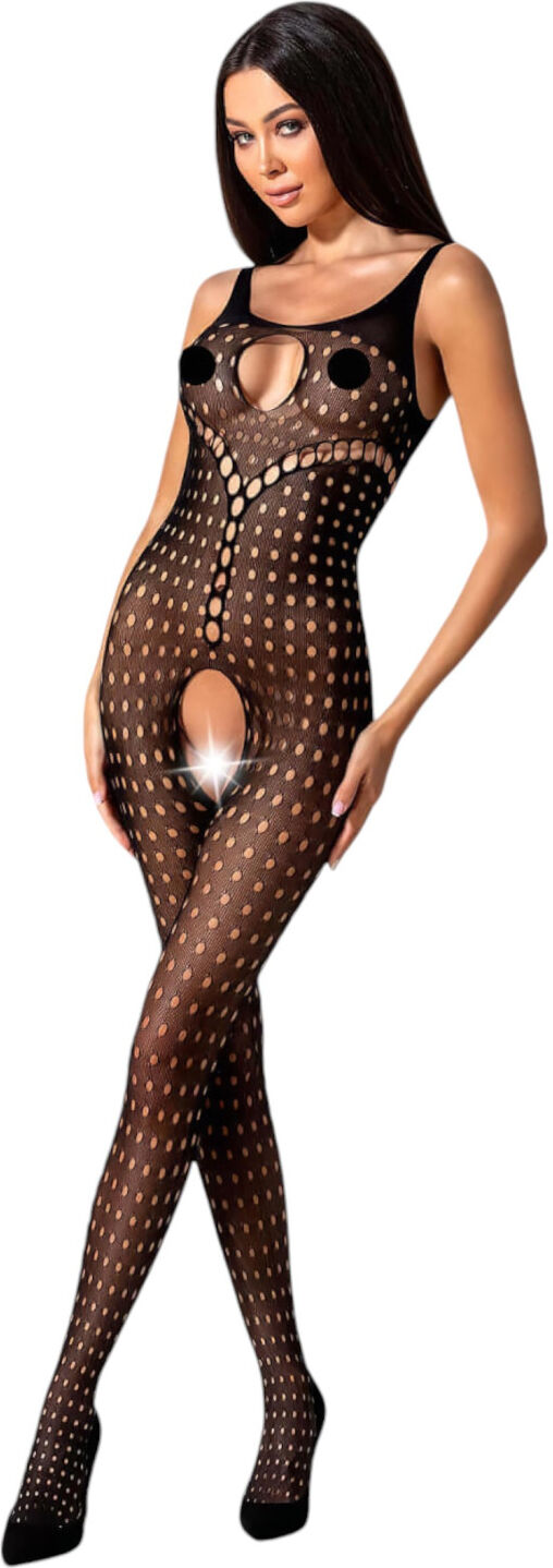 Passion BS078 - polka dot, open, black playsuit (S-L)