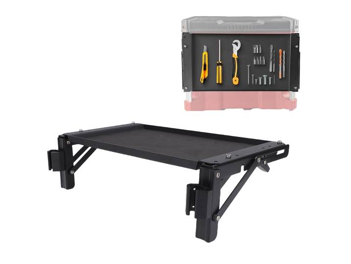 Table pliante pour boîte à outils, compatible avec Packout, plateau à outils robuste, rangement sécurisé latéral, établi