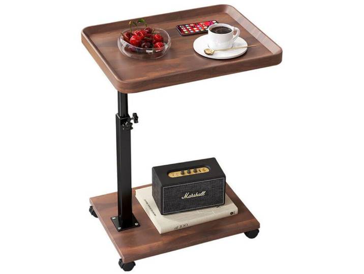 Table d'appoint à roulettes - PZCC - PZCC - Hauteur réglable 45-80 cm - Plateau rotatif 360° - 30x40 cm