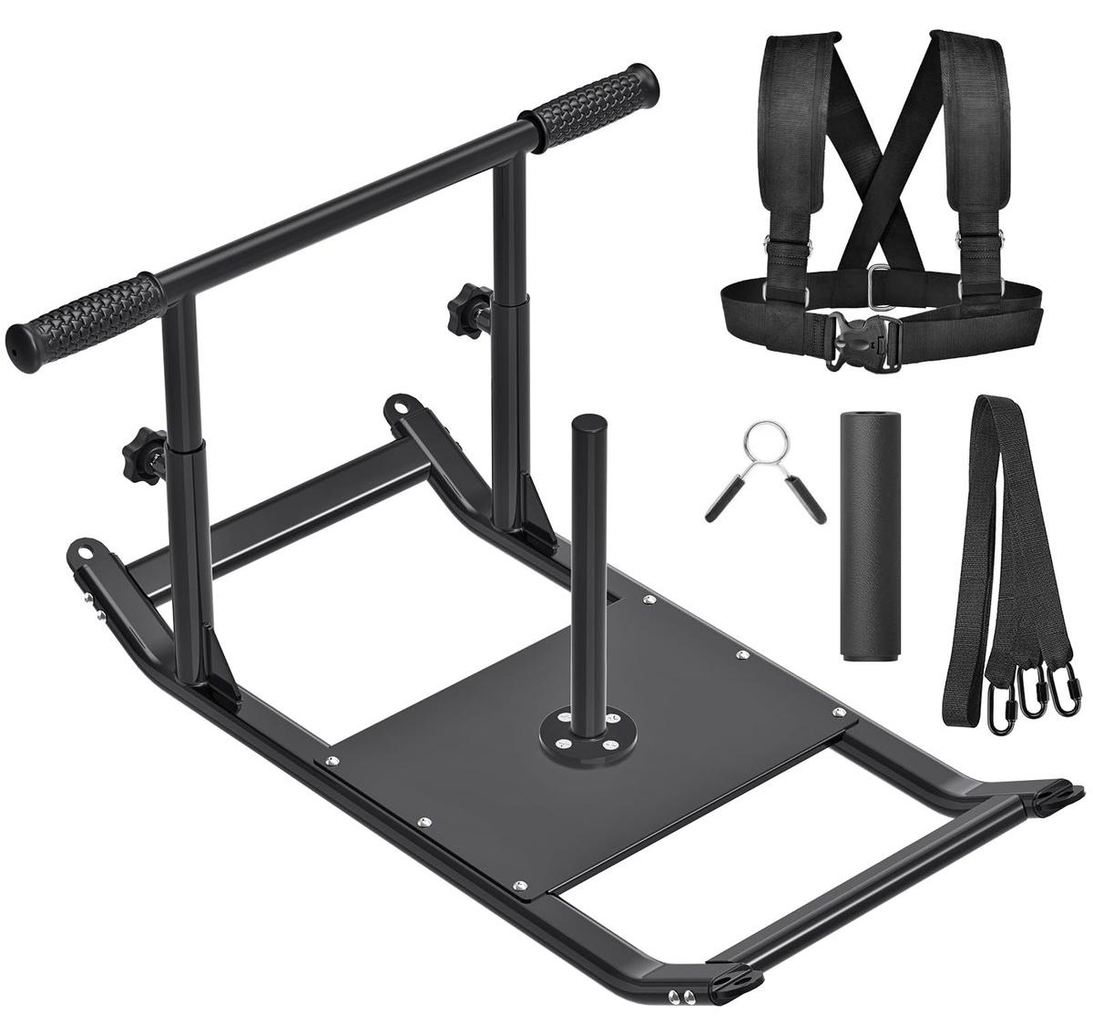 Trainingsschlitten Pull-Push-Schlitten Gewichtsschlitten Krafttraining - Für 1 und 2 Zoll Hantelscheiben - Verstellbare Schultergurte - Für Rasen, Teppich und Sportplätze