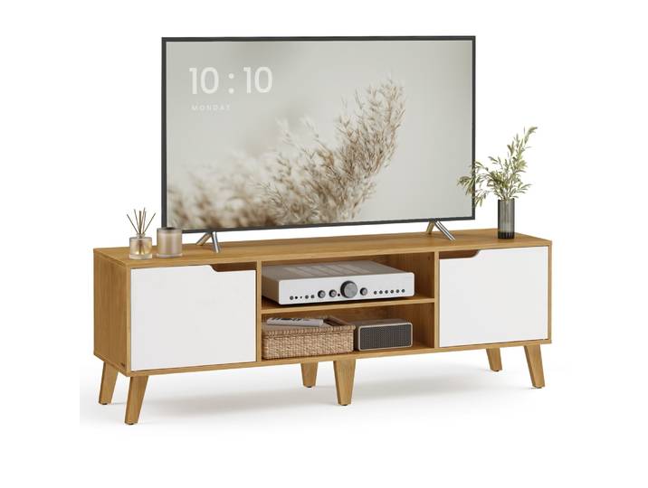 Meuble tv réglable pour télévision jusqu'à 147 cm blanc et crème