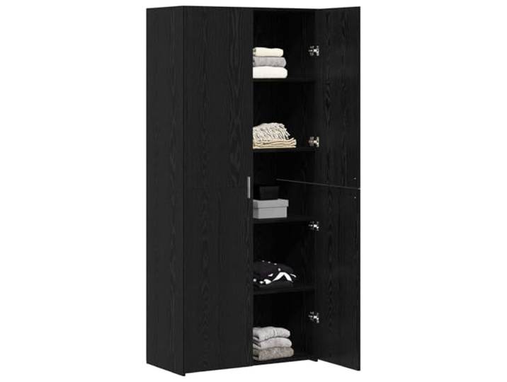 Highboard Schwarz Eichen-Optik 80 x 42 x 185 cm Holzwerkstoff Stauraum für Geschirr, Bücher, Bürobedarf, Wohnzimmer, Essbereich, Büro, klare Linien, minimale Verzierung