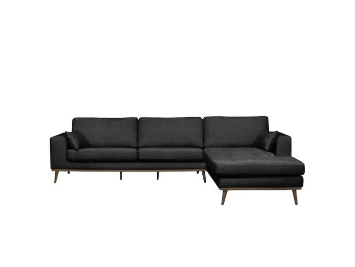 Ecksofa mit Longchair Schwarz/Schwarz Strukturstoff Talta 281 x 81 x 153cm Longchair davorstehend rechts Retro