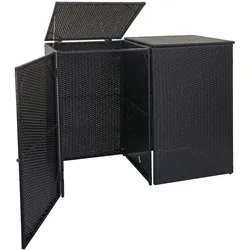 PROREGAL 2er-Mülltonnenverkleidung | HxBxT 176x130x131cm | Poly-Rattan 2x120l | Schwarz | Mülltonnenbox Mülltonnenabdeckung