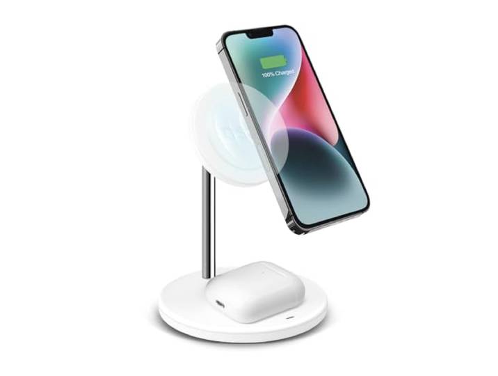 SBS 2in1 Draadloos Oplaadstation, 15W Snelle Oplading, MagSafe, Dubbele Magnetische Smartphone Oplading 15W en Oordopjes 5W, Automatic Detection System (ADS), Minimalistisch Ontwerp, Wit