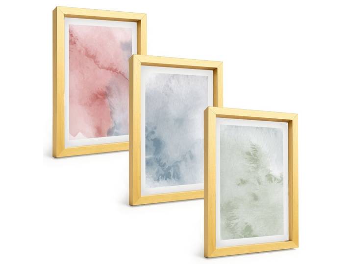 BILDER SET 3er Set - 20x30 cm Goldrahmen - Pastellfarbene Aquarellstrukturen