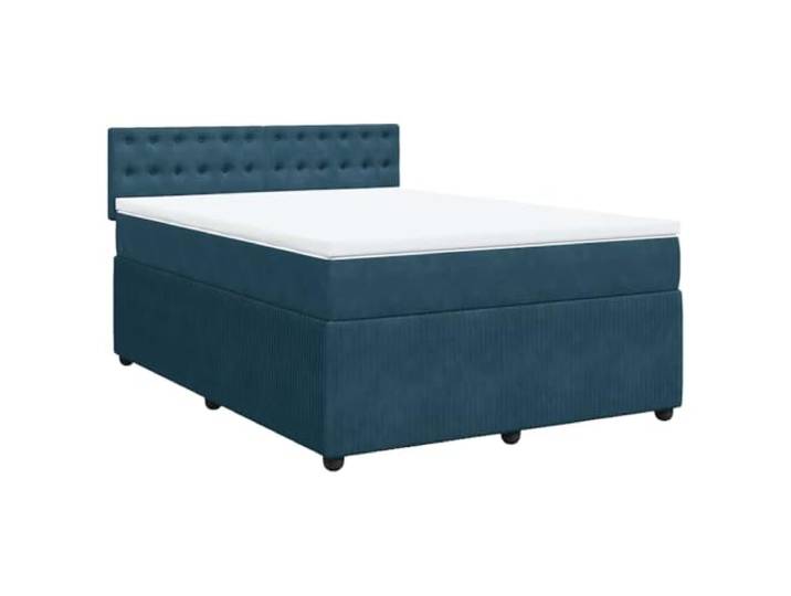 PUGYNBK Boxspringbett, Samt, Blau, 140 x 190 cm Mit Taschenfederkernmatratze, atmungsaktiver Matratzenschoner, Lattenrost