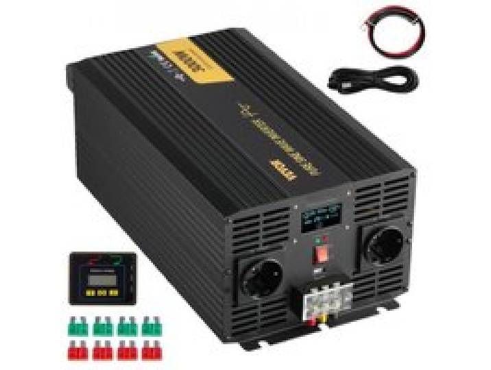 VEVOR Wechselrichter mit reiner Sinuswelle, 3000 Watt, DC 24 V auf AC 230 V, Wechselrichter fürs Auto, mit USB-Anschluss, LCD-Display, Fernbedienung und EU-Steckdosen, für Wohnmobil, LKW, Auto, Solaranlage, Reisen, Camping
