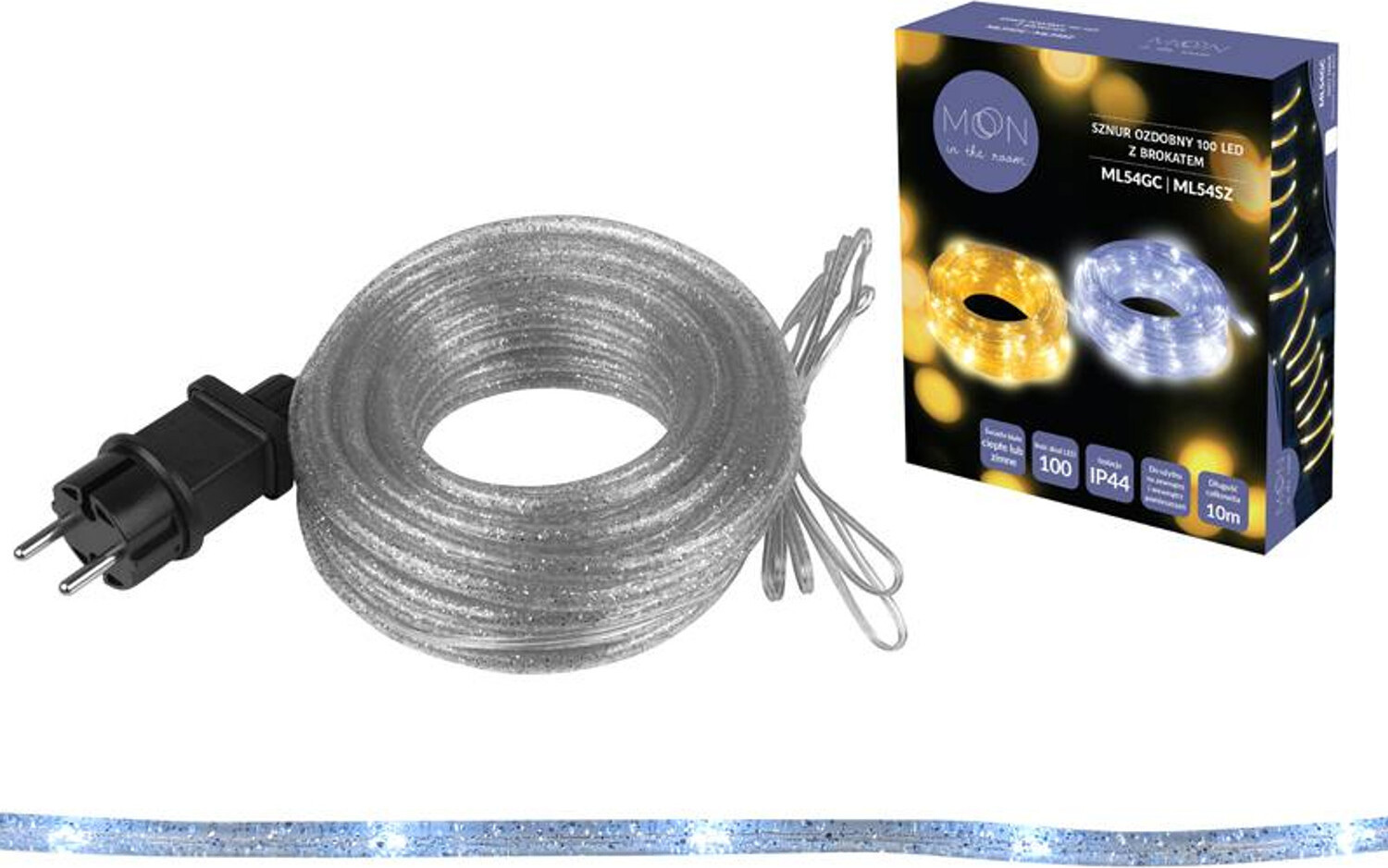 Moon In The Room Kerstverlichting met 100 koud witte LED's en zilveren glanzende lampjes