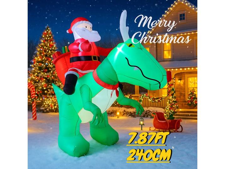 Jouet gonflable de dinosaure du père noël de 7,87 pieds, lumière LED, cadeaux de noël festifs, décorations de cour gonflables, fournitures de noël