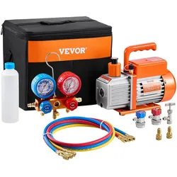 VEVOR 3,5 CFM AC-Vakuumpumpe & Manometer-Set, einstufige Drehschieber-HVAC-Luftvakuumpumpe, A/C-Kältemittelverteiler-Manometer-Kit, für Kältemittel R134a, R12, R22, R502a, R410A, R404, R407C