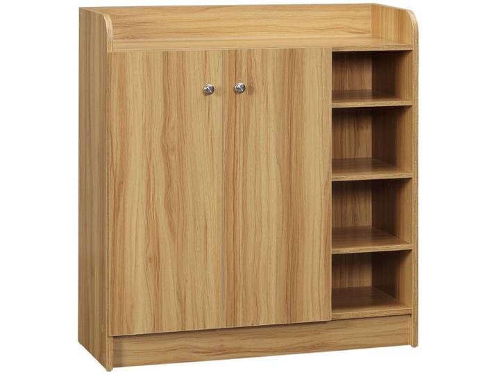 Armoire à chaussures 2 portes 4 étagères 4 niches aspect bois