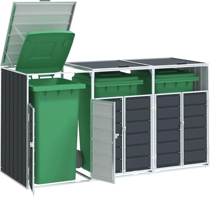 Mülltonnenbox für 3 Tonnen Anthrazit 216x81x115 cm Stahl, Mülltonnenverkleidung Müllbox für Vorgärten Seitengänge Mietwohnungen4006181