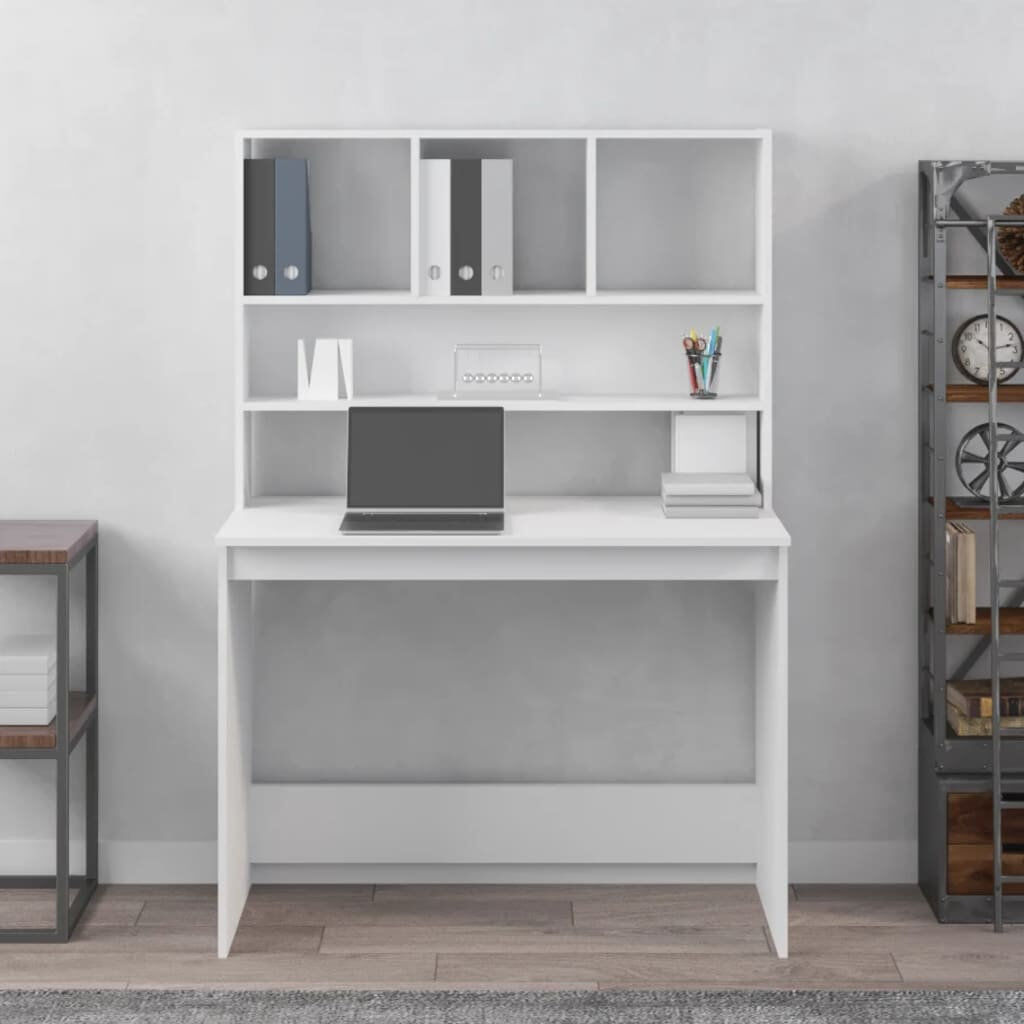 17 Stories Desk With Shelves 102X45x148 Cm Engineered Wood White