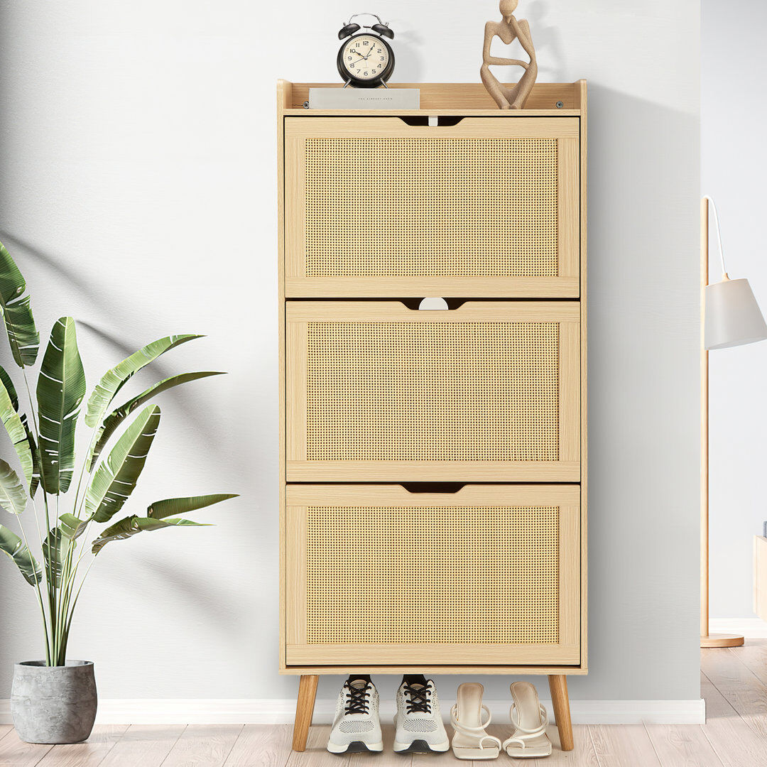 Bloomsbury Market 20 Pair Solid Wood Shoe Storage Cabinet Natural Wood 20