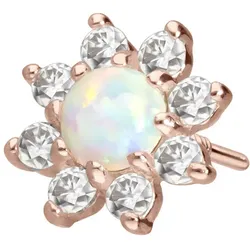 14 Karat Gold Schraubaufsatz mit Außengewinde MOISSANIT-BLUME + SYNTHETISCHER OPAL