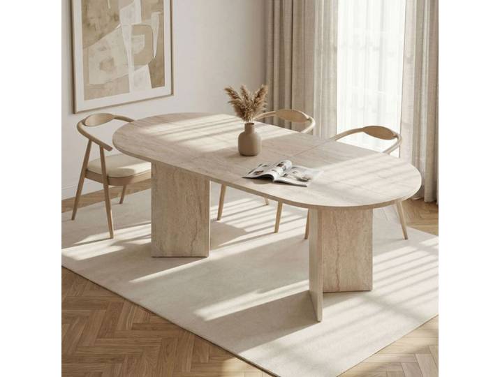 Table Extensible Noba Dmora en Bois Nobilité Beige Marbre 160x90x75h cm