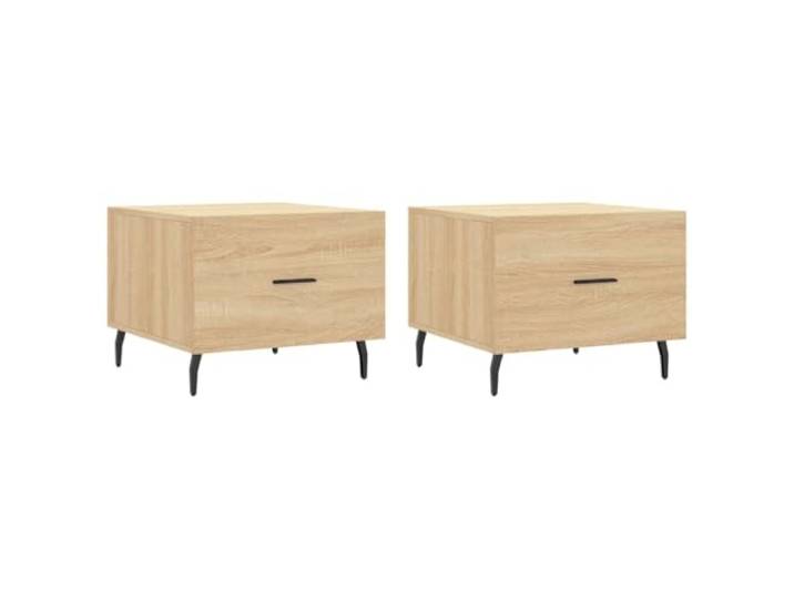 KUTYWEXFM 2er Set Couchtisch 50x50x40 cm Sonoma Eiche Beistelltisch Inklusive Schublade für Kleinigkeiten im Wohnzimmer, stabile Eisenbeine bieten festen Stand auf jedem Untergrund.