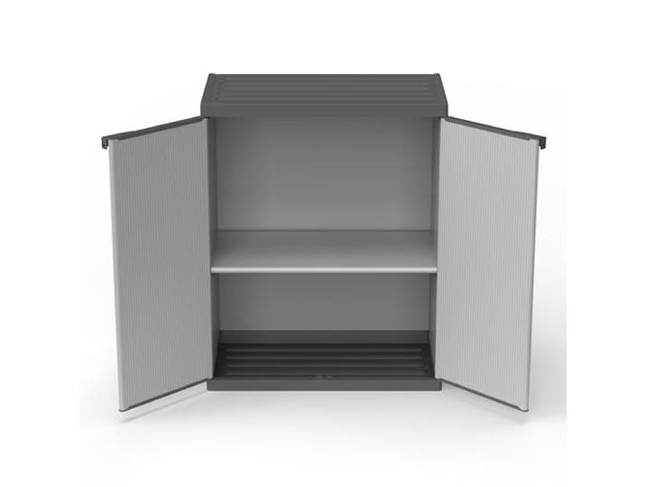 Mongardi W2015 Schrank aus Harz aus PVC und PP, 2 Türen, 1 Einlegeboden, einfache Montage, modulares System, robust, geeignet für Innen- und Außenbereiche, 68 x 40 x 85 cm, Grau und Schwarz,
