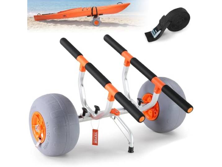 VEVOR Chariot de Kayak 160 kg Chariot de Transport Canoë Pliable avec 2 Roues 30\,5 cm Largeur Ajustable et 1 Pied de Support Antidérapant pour Kayaks Canoës Planches à Pagaie Tapis Flottants Bateaux