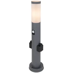 Gartenleuchte dimmbar mit Fernbedienung Wegleuchte Außen mit Bewegungsmelder 2x Steckdose Sockelleuchte, Edelstahl Anthrazit, RGB LED 8,5W 806lm warmweiß,  IP44, H 60cm