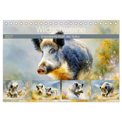 Wildschweine. Imposante Kraft der Natur (Tischkalender 2027 DIN A5 quer), CALVENDO Monatskalender