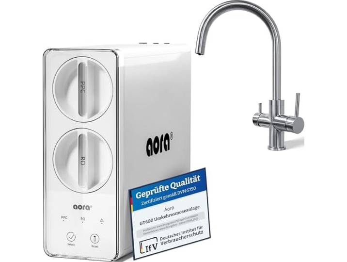 AORA GT600 Umkehrosmoseanlage Untertisch – tankloser Trinkwasserfilter – 8 Stufen Filtration RO System – 3-Wege-Armatur – 3 Sekunden Filterwechsel – Osmoseanlage reines Wasser GIULIA C-Edelstahl