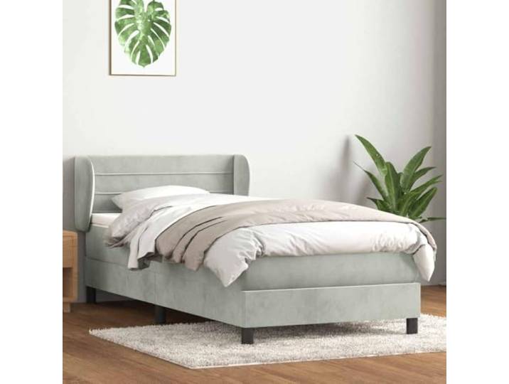 RJPLMFV Samtbett, Hellgrau, 80 x 210 cm, mit verstellbarem Kopfteil Taschenfederkernmatratze, abnehmbarer Topper, inklusive Latten, bequeme Unterstützung
