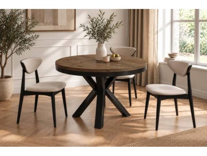 WFL GROUP Runder Ausziehbarer Esstisch im Loft-Stil - Industrieller Tisch mit Schwarzen Metallbeinen - Platzsparender Tisch für Wohnzimmer - Eiche Braun Rustikal - 100 bis 180 cm