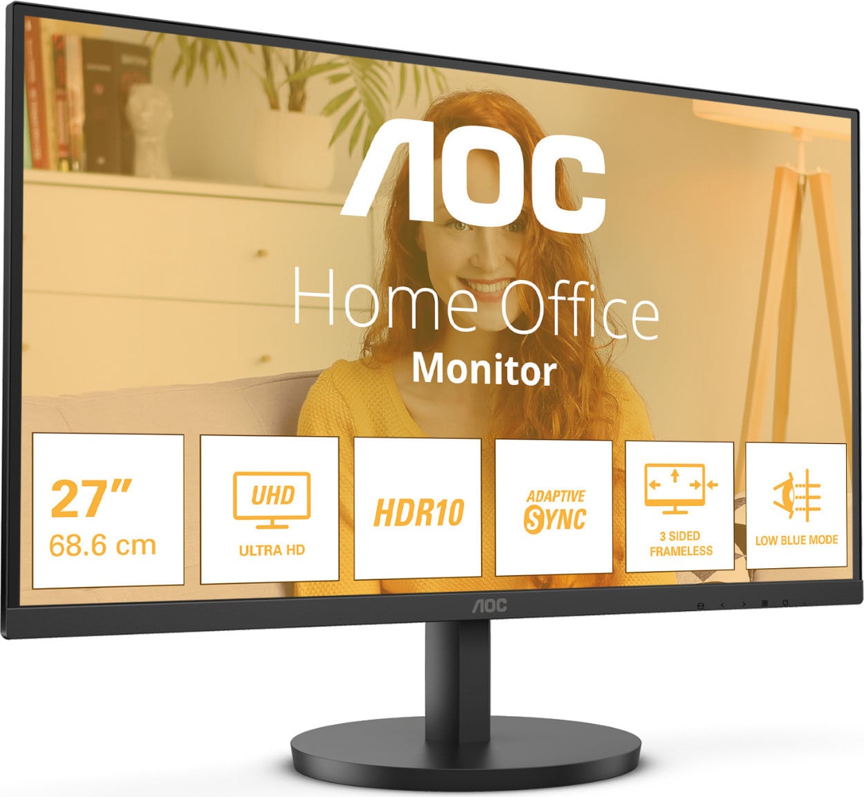 AOC U27B3M 27 inch 4K Monitor, 68,6 cm, HDMI+DP, Zwart