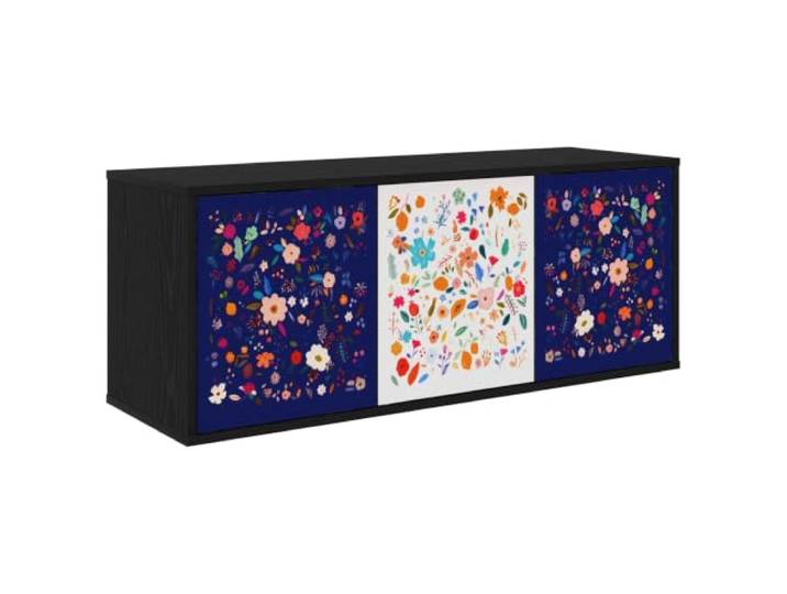 Favemtsl TV Board Wandmontiert 102x33x40cm Schwarz TV Schrank 3 Türen Platzsparendes Schweberegal fürs Wohnzimmer und Schlafzimmer mit 3 Fächern, dekorativem Muster und 30 kg Belastbarkeit.