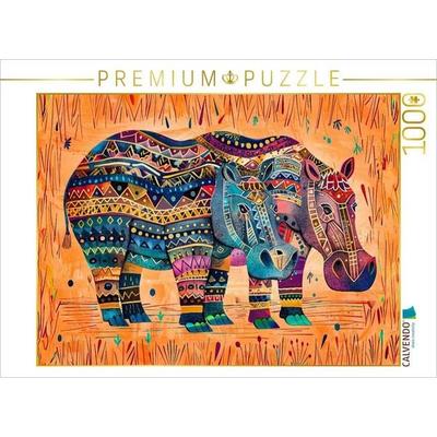 CALVENDO Puzzle Abstraktes Flusspferd mit Sonnenornament | 1000 Teile Lege-Größe 64x48cm Foto-Puzzle für glückliche Stunden, Sonstige von , Calvendo
