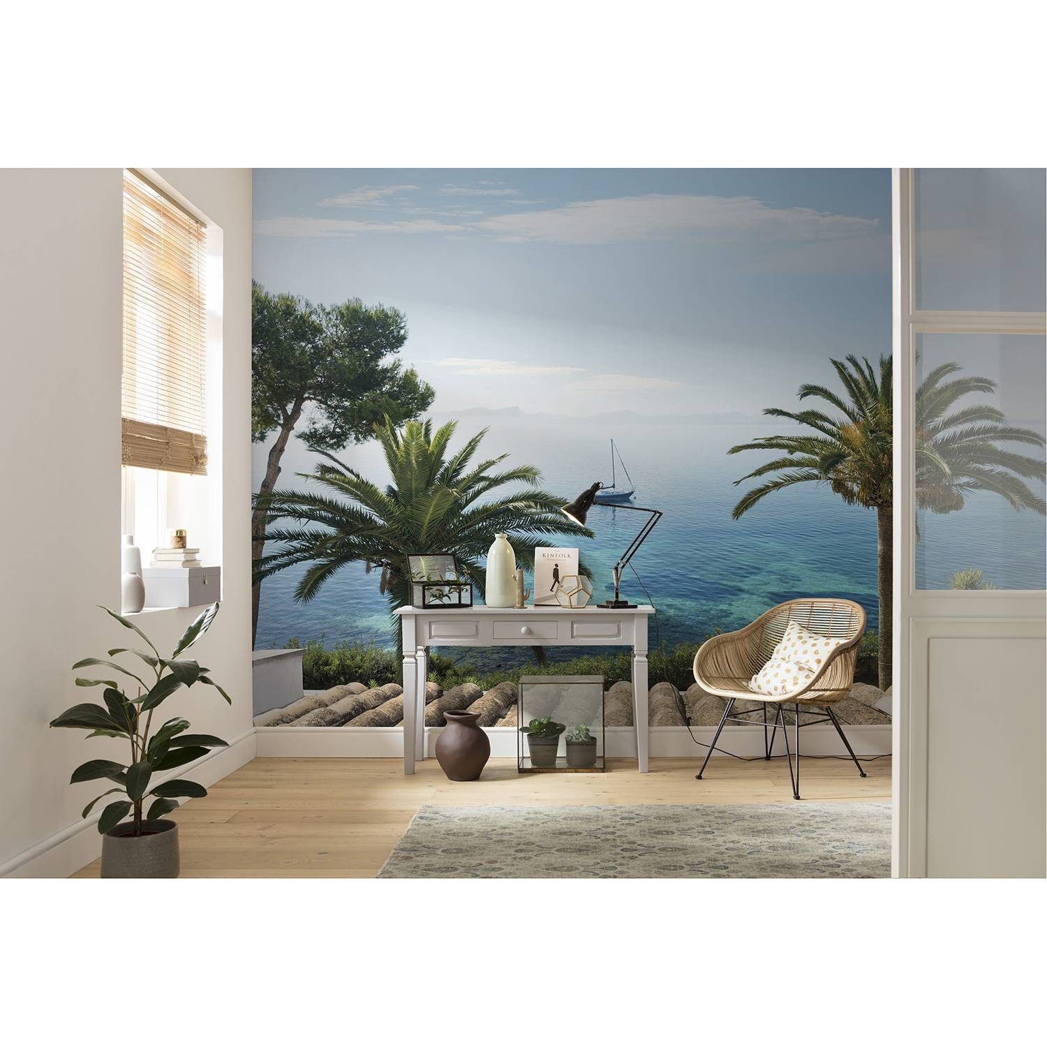 home24 Fotobehang Paradise View Multicolour Blauw B: 450 cm, H: 280 cm
