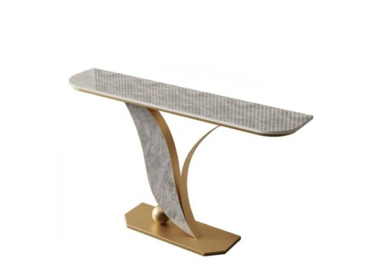 Konsolentisch, Schmaler Flurtisch Mit Sintersteinplatte & Metallgestell Robuste Sintersteinplatte, Stabiler Metallrahmen, Schmales Design, Pflegeleicht, Vielseitig(GoldB,150cmW*30cmD*80cmH)