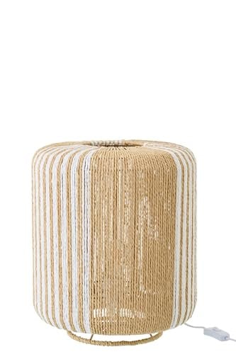 J-Line Tafellamp Cilinder - Metaal en Textiel - Wit/Naturel