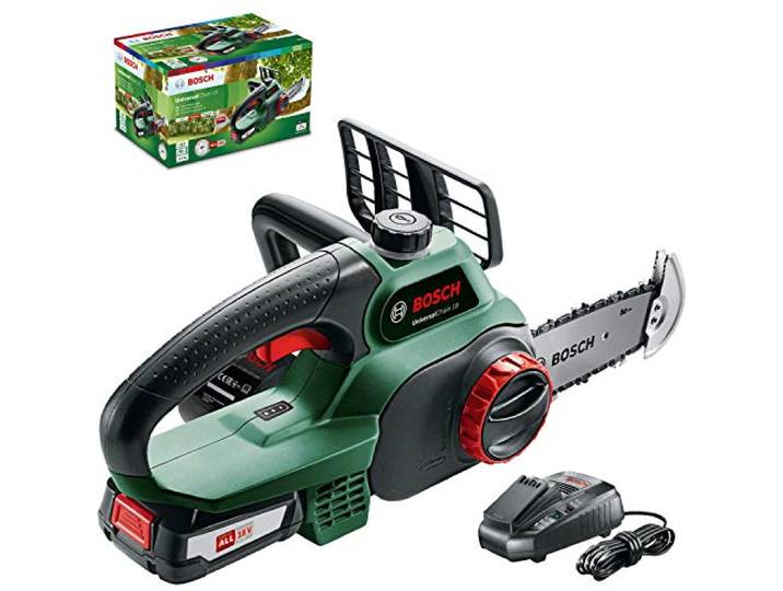 Bosch tronçonneuse à chaîne sans-fil UniversalChain 18 batterie\, chargeur\, carton\, système SDS\, capacité de coupe : 200 mm\, système 18V\, 2\,5 Ah
