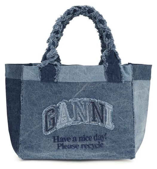 Ganni Trapeze Shopper Denim Patchwork blau Baumwolle