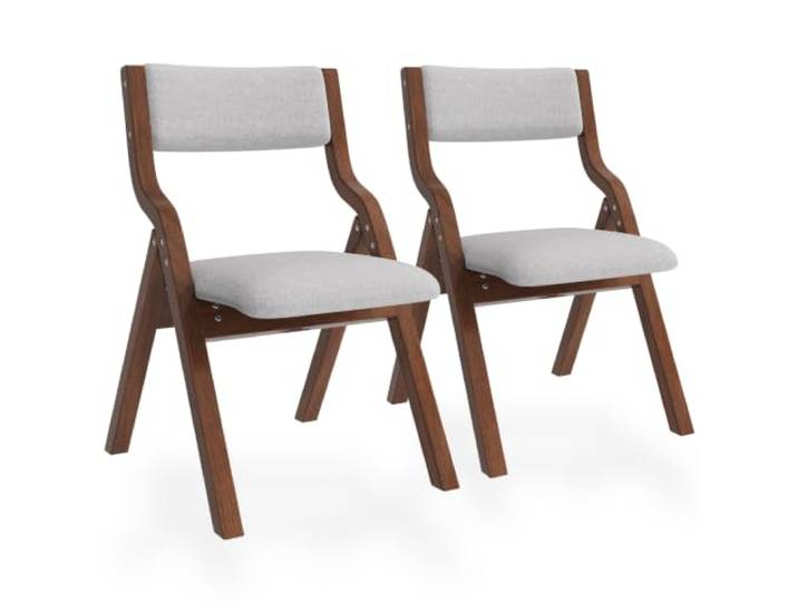 SEEDWAVE 2er-Set klappbare Leinen-Esszimmerstühle mit Massivholzrahmen Fertig montierte, platzsparende Stühle mit 25D-Schaumpolsterung für Esszimmer, Küche, Wohnung und Café