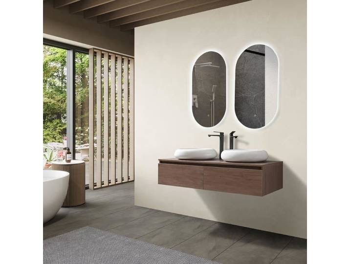 Meuble de salle de bain double vasque 120cm bois foncé avec miroir led LB-1006 - LuxuryBain