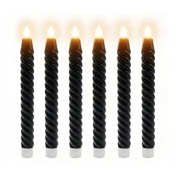 Relaxdays LED Stabkerzen, 6er Set, HxD: 25 x 2 cm, flackernde Flamme, Echtwachs, gedreht, flammenlose Kerzen, schwarz