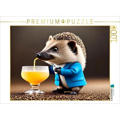 CALVENDO Puzzle Igel im feinen Anzug trinkt einen Cocktail | 1000 Teile Lege-Größe 64x48cm Foto-Puzzle für glückliche Stunden