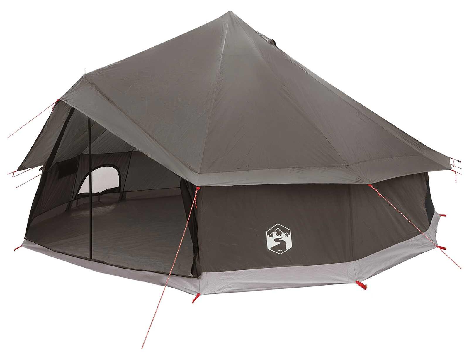 Tipi Zelt 12 Personen Braun Grau Polyester und Stahl