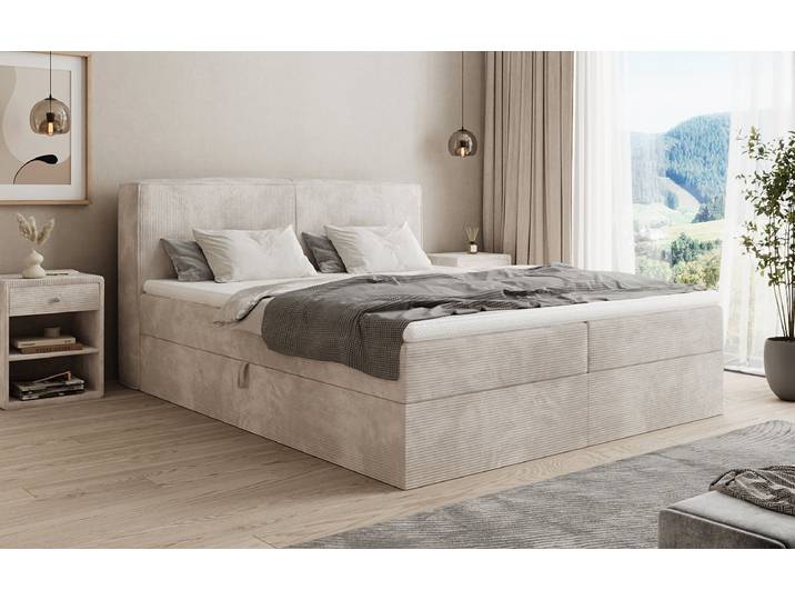Boxspringbett Marea in Cord mit Stauraum - 160x200 - Safran - inklusive PU Schaum - Topper - Luxusbetten24